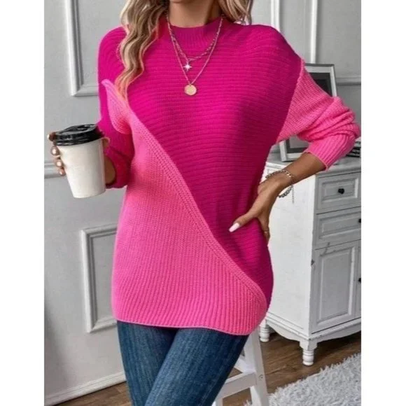 Beautiful Two Tone Drop Shoulder Sweater Pullovers - Picture 6 of 8